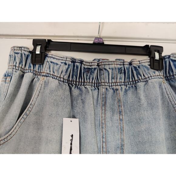 TOPSHOP High Rise Elastic Waist Pull On Jeans Straight Leg Retro Style Size 33 - Picture 5 of 10